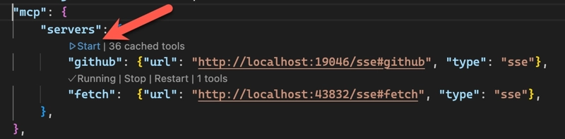 Screenshot of the VS Code MCP settings
